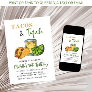 Tacos and Tequila Birthday Invitation, Adult Birthday Invite, Women Invitation, Margarita Party Invitation, Tacos & Tequila Invite Template