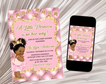 Royal Princess Baby Shower Invitation Template, Princess Baby Shower Invite, Afro Baby Shower Invite, Girl Baby Shower Invitation Digital