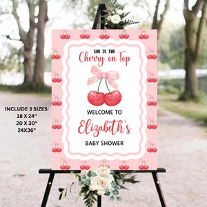 Editable Cherry Baby Shower Welcome Sign, Cherry Shower Sign, Berries Shower Sign, Cherry on Top Poster, Modern Cherry On Top Welcome Board