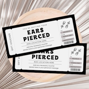Ear Piercing Ticket Gift Voucher, Piercing Gift Certificate, Teen Girl Birthday Gift Ticket, Surprise Ear Piercing Gift Certificate Digital