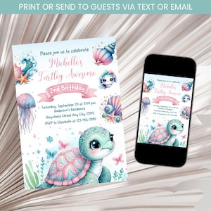 Sea Turtle Invitation, Turtle Birthday Invitation, Under The Sea Birthday Party Invitation, Turtley Awesome Birthday Invite, Turtle Digital