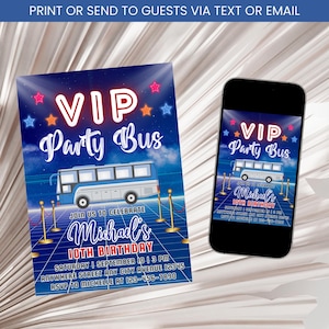 VIP Party Bus Birthday Invitation, Boy Party Bus Invitation, VIP Birthday Invite, Limo Party, Red Carpet Birthday Invitation Template
