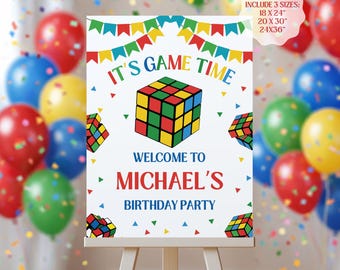 Panneau de bienvenue d'anniversaire Rubiks Cube, Cube Puzzle garçon, panneau d'anniversaire de garçon, puzzle pour enfants modèle de panneau de bienvenue en téléchargement numérique