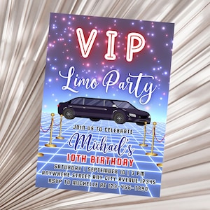 Limo Party Birthday Invitation, Editable Boy Limo Birthday Invitation, VIP Limousine Birthday Invite Template, Red Carpet Birthday Digital