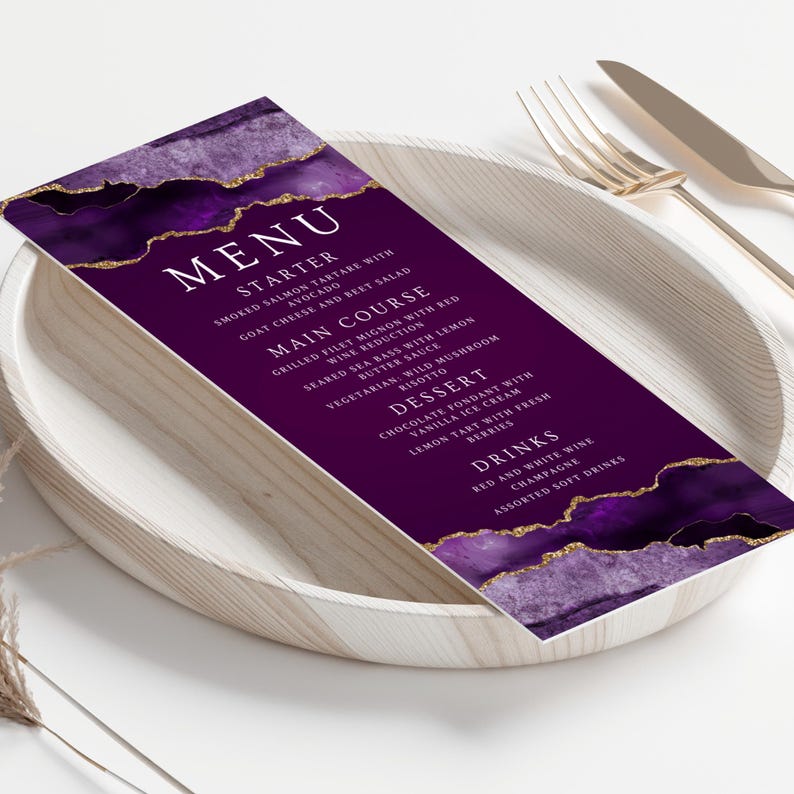 Graduation Puple Menu Card Purple Menu Card, Table Menu, Birthday Invitation Menu Card, Women ...