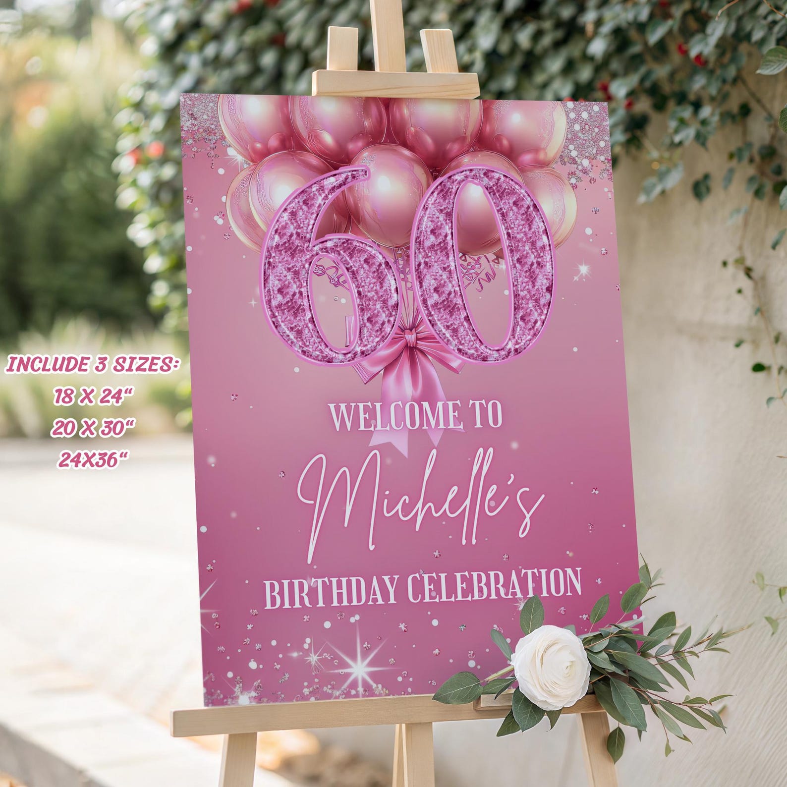 60th Birthday Welcome Sign, Modern 60th Birthday Sign, All Pink ...