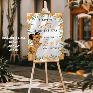 Cutie Baby Shower Welcome Sign, Little Cutie is on the way Welcome Board, Orange Baby Shower, Neutral Couple Baby Shower Yard Sign Template