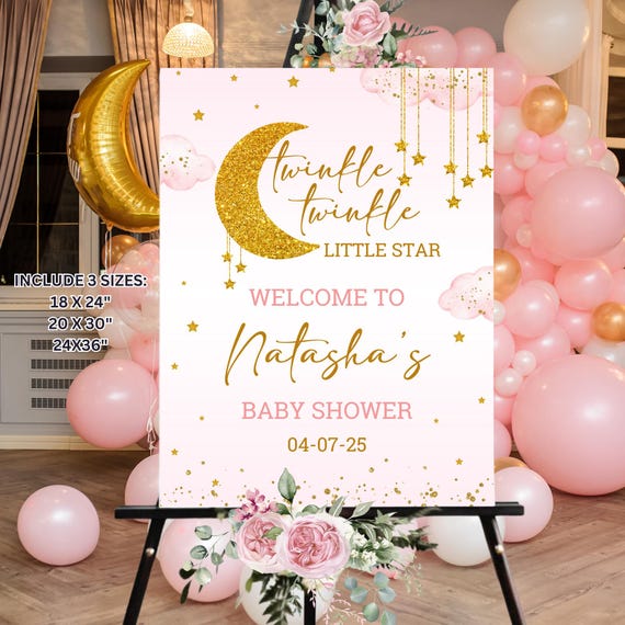 Striscione Festa Compleanno Glitterato Twinkle Twinkle Little Star - Oro, Decorazione Per Baby Shower