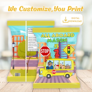 School Bus Theme  Birthday Chip Bag, School Bus Favor Bags Bus Favor School Bus Gift Bag, Gift Bag Label, School Bus Favors, Chip Bag Label