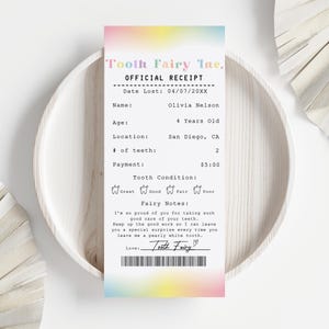 Rainbow Tooth Fairy Receipt Certificate, Tooth Fairy Letter, Tooth Fairy Card, Tooth Fairy Thank You Card, Lost Tooth Fairy Letter  Digital