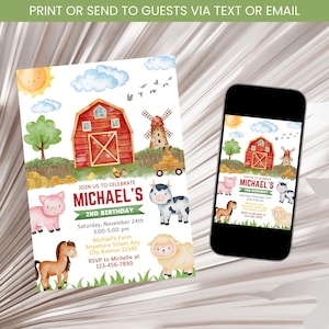 Farm Birthday Invitation, Farm Animals Birthday Invitation, Barnyard Birthday Invite, Farm Theme Birthday Invitation Template Digital
