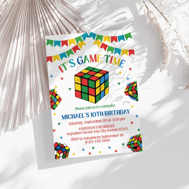 Rubiks Cube Birthday Invitation, Boy Puzzle Cube Invite, Boy Birthday ...