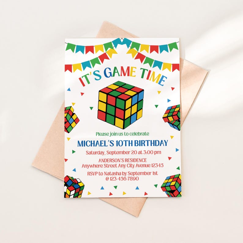 Cubbies Invite Rubiks Cube Birthday Invitation, Boy Puzzle Cube Invite, Boy Birthday ...