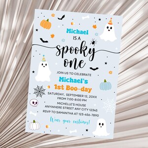 Spooky One Ghost Birthday Invitation Editable Halloween First Birthday Invite Neutral  1st Birthday Invite Spooktacular Birthday Invite