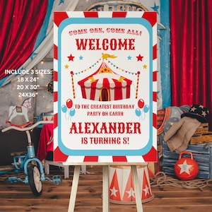 Editable Carnival Birthday Welcome Sign,Circus Birthday Welcome Board,Welcome Sign for Carnival/Circus Birthday Come One Come All Birthday