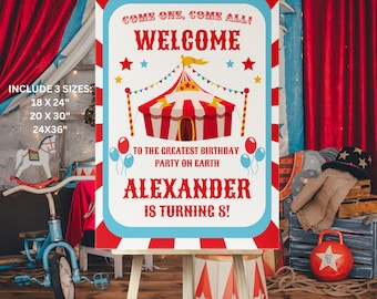 Editable Carnival Birthday Welcome Sign,Circus Birthday Welcome Board,Welcome Sign for Carnival/Circus Birthday Come One Come All Birthday