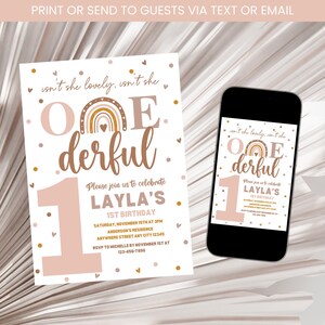 Boho Rainbow 1st Birthday Invitation, Modern Girl 1st Birthday Invitation, Boho Invite, Rainbow 1st Birthday, Onederful Birthday Invitation