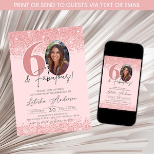 60th Birthday Invitation with Photo, Modern 60th Birthday Invite, Women Adult Birthday Invitation, Sixty and Fabulous Invite, 60th Birthday