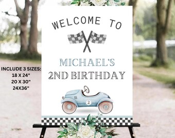 Two fast Birthday Welcome Sign, Race Car Welcome Board, 2nd Birthday Welcome Poster, Vintage Race Car Birthday Welcome Sign Digital Template
