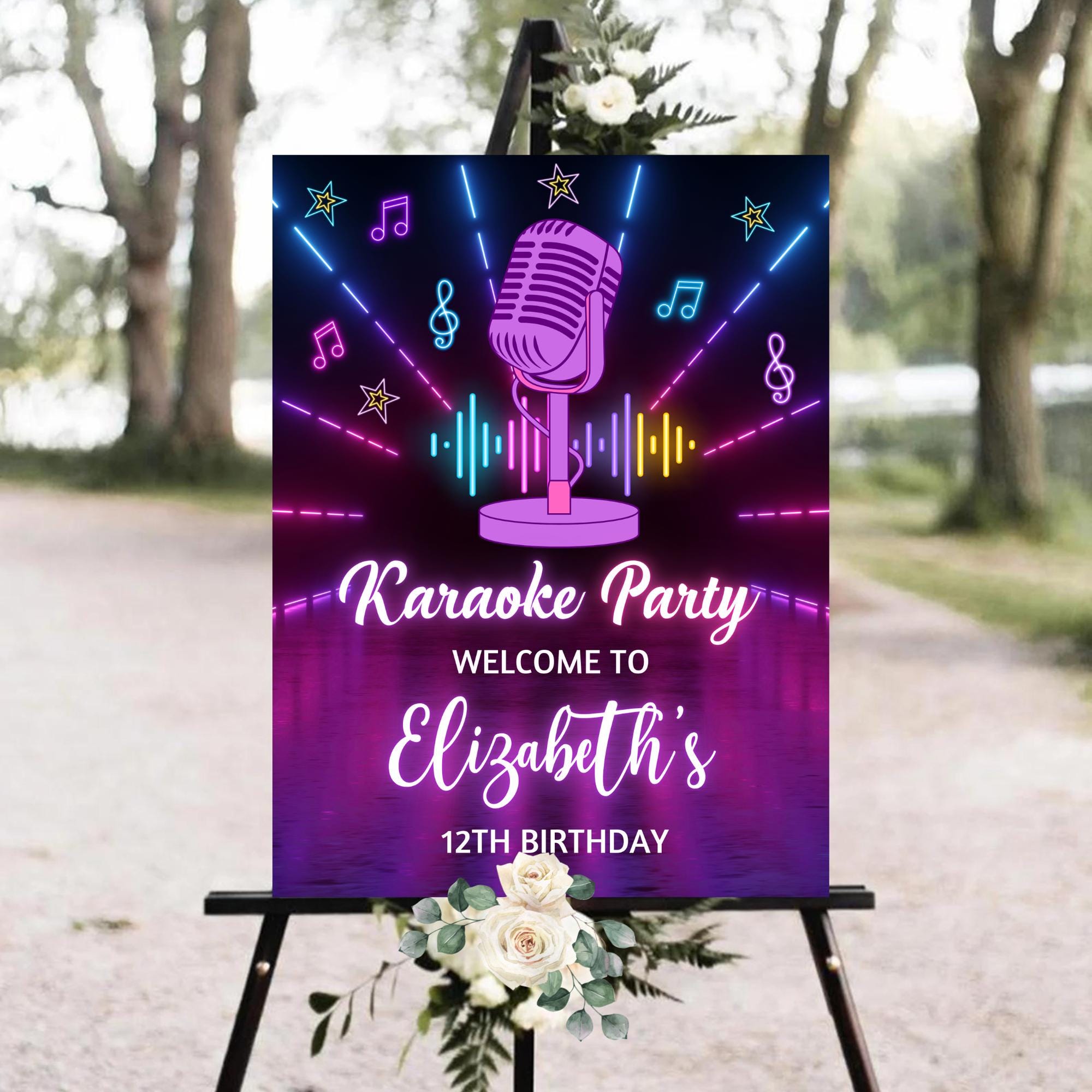 Editable Karaoke Birthday Welcome Sign, Music Party Birthday Welcome ...