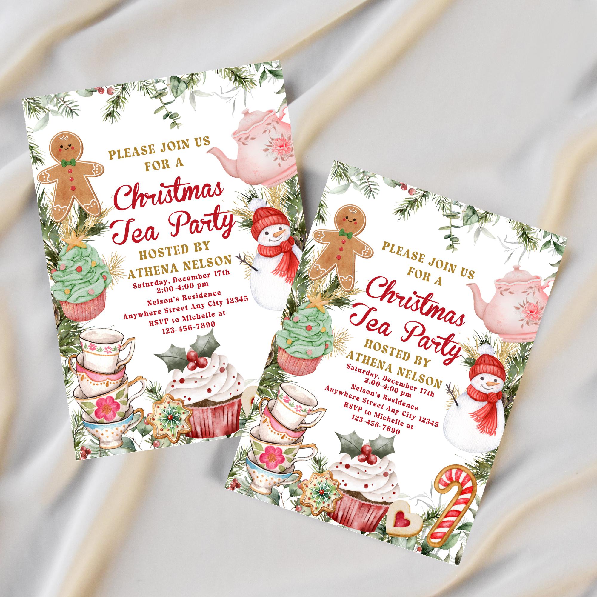 Editable Christmas Tea Party Invitation, Christmas Party Invite, Holiday Tea Party Invite, Winter Party Cookie Gingerbread Hot Cocoa Invite - Etsy for Free Printable Christmas Tea Party Invitations