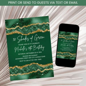 Shades of Green Birthday Invitation, Adult Shades of Green Invitation, Green Birthday Invite, Green & Gold Birthday Party Invite Template