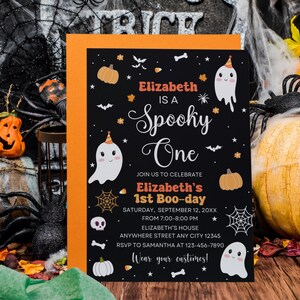 Editable Spooky One Ghost Birthday Invitation Halloween First Birthday Invite Neutral 1st Birthday Invite Spooktacular Birthday Invite