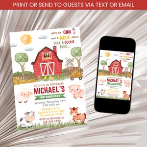 Farm Birthday Party Invitation, Farm Animals Birthday Invitation, Barnyard Birthday Invitation, Farm Theme Birthday Invitation Template