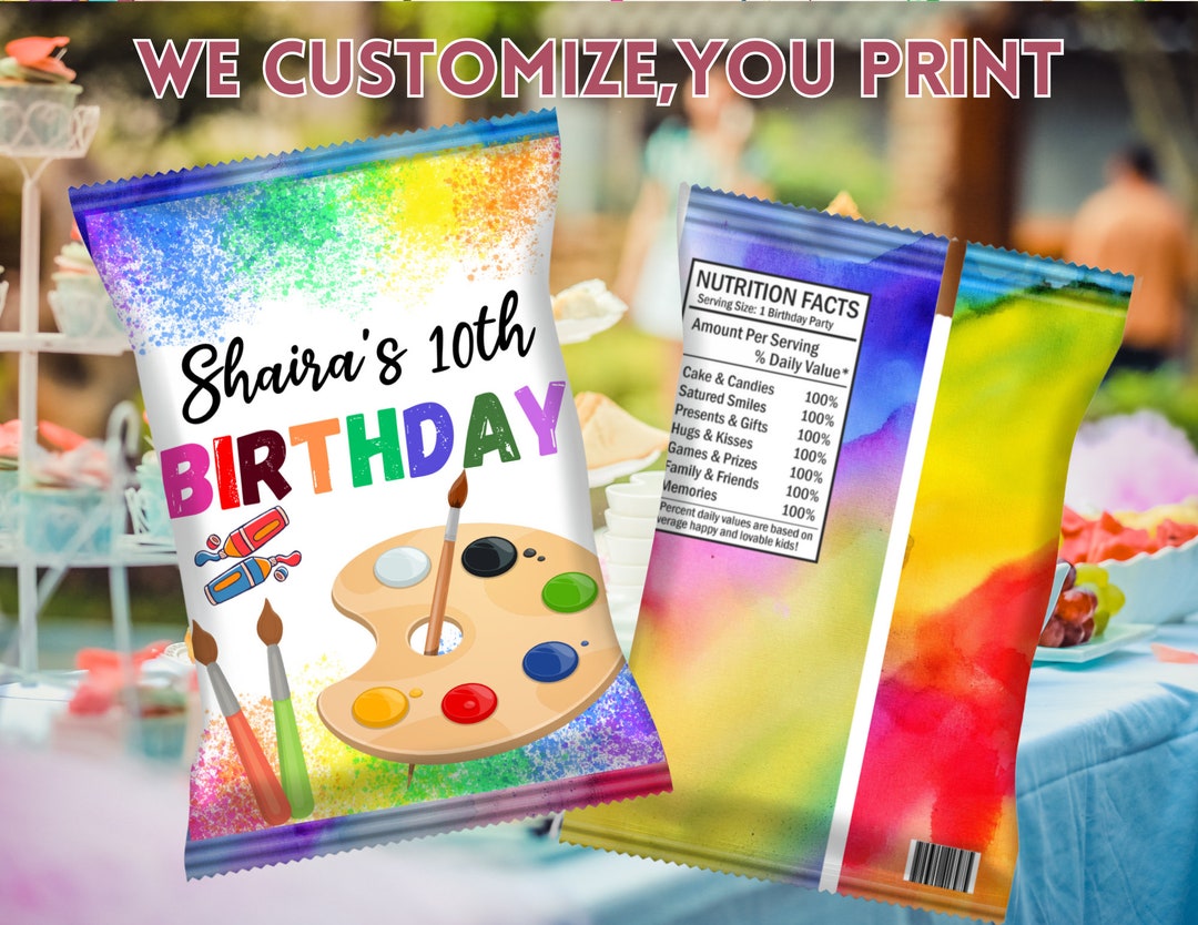 Chip Bag for Birthday Party Favor Printable Chip Bag Paint Party