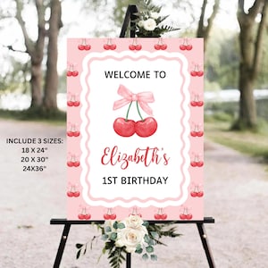 Editable Cherry Birthday Welcome Sign Cherry On top 1st Birthday Sign Girl First Birthday Welcome Board Berries Welcome Decor Printable Sign