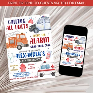 Emergency Vehicle Invitation, First Responders Party Invite, Police Car Invite, Fire Truck Invitation, Ambulace Invite Template Digital