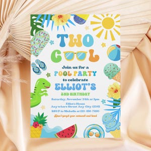 Two Cool Birthday Invitation, Boy 2nd Birthday Invite, Summer Birthday Invitation, Pool Party Invitation, Tropical Birthday Invite Digital