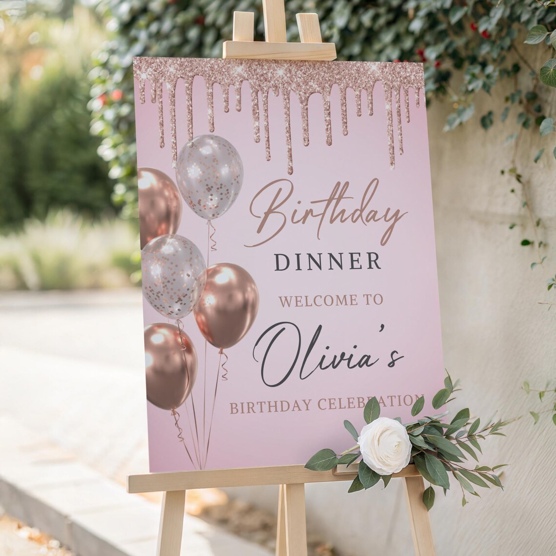 Rose Gold Birthday Sign, Birthday Dinner, Women Party Sign — free download