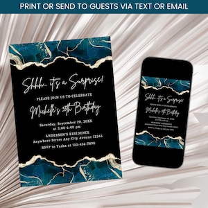 Turquoise and Gold Birthday Invitation, Adult Surprise Birthday Invitation, Turquoise Birthday Invite, Women Invitation Template Digital
