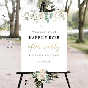 Editable Happily Ever After Party Welcome Sign, Happy Ever After Sign, Wedding Welcome Board, Reception Sign, Greenery Wedding Yard Sign