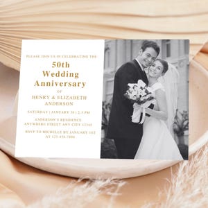 50th Golden Wedding Anniversary Invitation, 50th Anniversary Invitation, 50th Wedding Photo Invitation, Golden Anniversary Invite Template