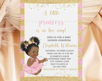 Afro Royal Princess Baby Shower Invitation, Princess Baby Shower Invite, Royal Baby Shower, Royal Princess Baby Sprinkle Invitation Template