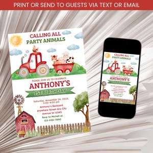 Farm Birthday Invitation, Farm Animals Birthday Invitation, Barnyard Birthday Invite, Farm Theme Birthday Invitation Template Digital