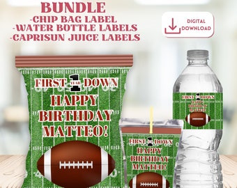 Football 1st Birthday Chip Bag for Kids Birthday Party Custom Football Party Labels Football Favor Bags Sport theme Birthday Bundle Labels