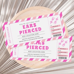 Ear Piercing Ticket Gift Voucher, Piercing Gift Certificate, Teen Girl Birthday Gift Ticket, Surprise Ear Piercing Gift Certificate Digital