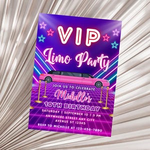 Limo Party Birthday Invitation, Editable Girl Limo Birthday Invitation, VIP Limousine Birthday Invite Template, Red Carpet Birthday Invite
