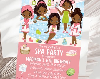 Spa Party Invitation for Birthday, African American Spa Party Invitation,Spa Day Invitation, Pamper Day Invitation,African Pamper Day Invite