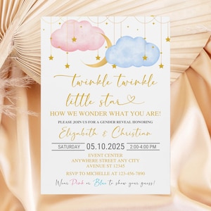 Twinkle Twinkle Little Star Gender Reveal Invitation, Moon and Stars Gender Reveal Invite ,Twinkle Little Star Gender Reveal Party Template