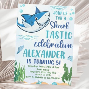 Editable Shark Birthday Invitation Pool Party Invite Sharktastic Birthday Celebration Ocean Animals Nautical Template Under The Sea Invite