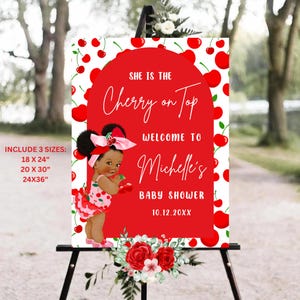 Cherry Baby Shower Welcome Sign, Cherry Shower Sign, Berries Shower Sign, Cherry on Top Poster, Modern Cherry On Top Welcome Sign Template