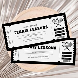 Tennis Lesson Ticket Gift Voucher, Tennis Gift Certificate, Tennis Lesson Gift Card, Tennis Sport Birthday Gift Certificate Digital Download