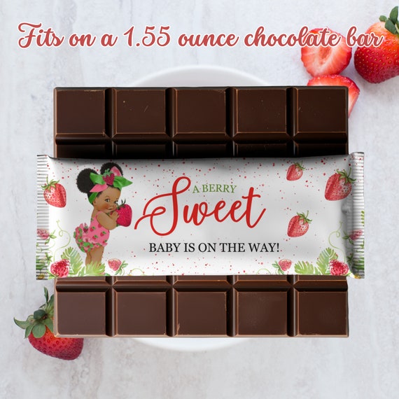 Strawberry Baby Shower Chocolate Bar Label,Berry Sweet Baby Shower,Berry Sweet Baby Shower Wrap Label,Afro Strawberry BabyShower Choco Label