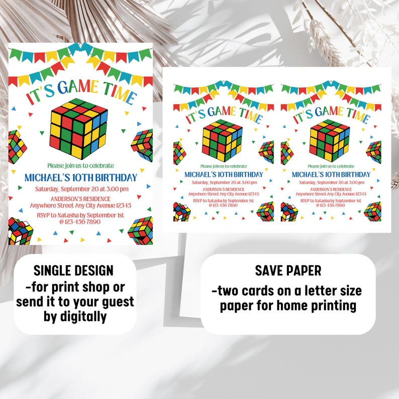 Rubiks Cube Birthday Invitation, Boy Puzzle Cube Invite, Boy Birthday ...