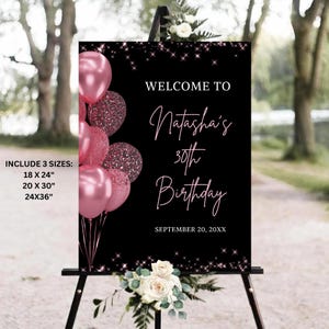 Black and Pink Birthday Welcome Sign, Adult Birthday Dinner Welcome Board, Glitter Pink & Black Birthday Welcome Poster Template Digital