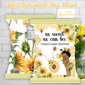 Bee Baby Shower Chip Bag, Sunflower Baby Shower Chip Bag,Bee Baby Shower Decoration,Bumble Bee Chip Bag,Afro Bee Baby Shower Favor Printable
